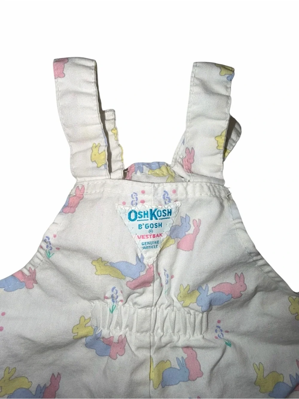 Vintage Rare OshKosh B’Gosh White Bunny Print Baby Shortalls Romper, Size 12m